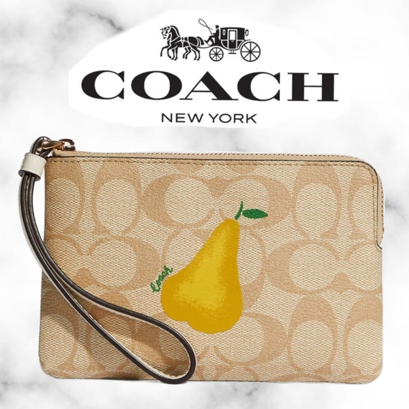 Coach Corner Zip Wristlet With Pear - Picture 1 of 4